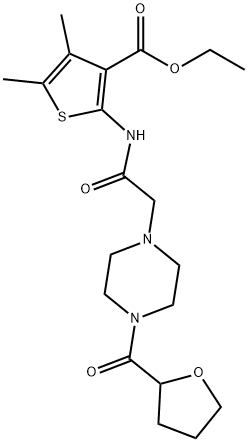 ethyl 4,5-dimethyl-2-(2-(4-(tetrahydrofuran-2-carbonyl)piperazin-1-yl)acetamido)thiophene-3-carboxylate Struktur