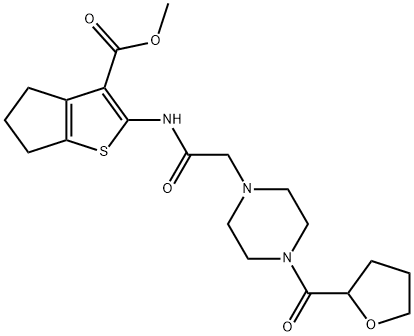 methyl 2-(2-(4-(tetrahydrofuran-2-carbonyl)piperazin-1-yl)acetamido)-5,6-dihydro-4H-cyclopenta[b]thiophene-3-carboxylate Struktur