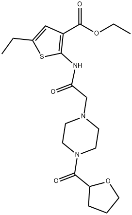 ethyl 5-ethyl-2-(2-(4-(tetrahydrofuran-2-carbonyl)piperazin-1-yl)acetamido)thiophene-3-carboxylate Struktur