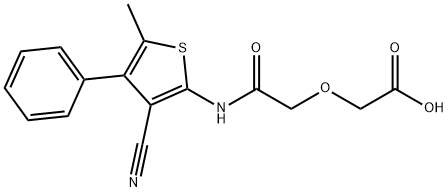 2-(2-((3-cyano-5-methyl-4-phenylthiophen-2-yl)amino)-2-oxoethoxy)acetic acid Struktur