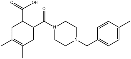 3,4-dimethyl-6-(4-(4-methylbenzyl)piperazine-1-carbonyl)cyclohex-3-enecarboxylic acid Struktur