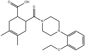 6-(4-(2-ethoxyphenyl)piperazine-1-carbonyl)-3,4-dimethylcyclohex-3-enecarboxylic acid Struktur