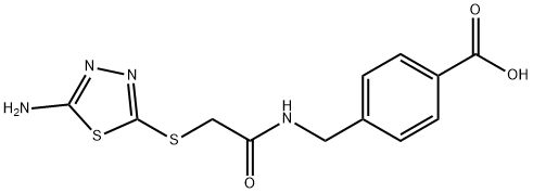 4-[({[(5-amino-1,3,4-thiadiazol-2-yl)sulfanyl]acetyl}amino)methyl]benzoic acid Struktur