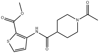 methyl 3-{[(1-acetylpiperidin-4-yl)carbonyl]amino}thiophene-2-carboxylate Struktur