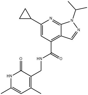 6-cyclopropyl-N-((2-hydroxy-4,6-dimethylpyridin-3-yl)methyl)-1-isopropyl-1H-pyrazolo[3,4-b]pyridine-4-carboxamide Struktur