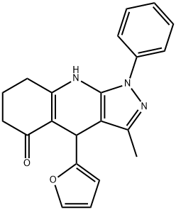 4-(furan-2-yl)-3-methyl-1-phenyl-6,7,8,9-tetrahydro-1H-pyrazolo[3,4-b]quinolin-5(4H)-one Struktur