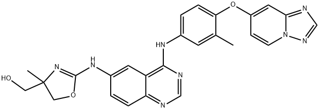 (2-(4-(4-([1,2,4]triazolo[1,5-a]pyridin-7-yloxy)-3-methylphenylamino)quinazolin-6-ylamino)-4-methyl-4,5-dihydrooxazol-4-yl)methanol Struktur