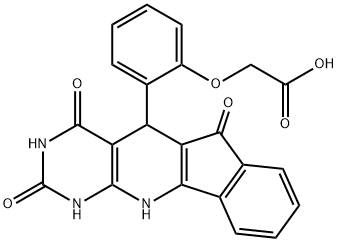 2-(2-(2,4-dihydroxy-6-oxo-6,11-dihydro-5H-indeno[2',1':5,6]pyrido[2,3-d]pyrimidin-5-yl)phenoxy)acetic acid Struktur