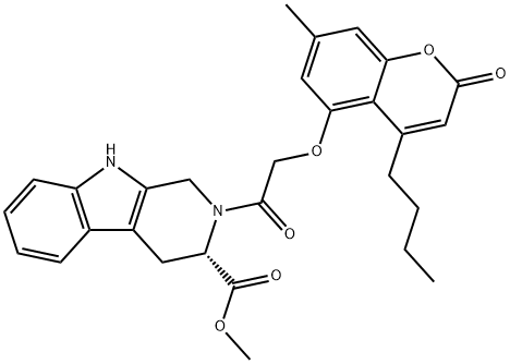 (S)-methyl 2-(2-((4-butyl-7-methyl-2-oxo-2H-chromen-5-yl)oxy)acetyl)-2,3,4,9-tetrahydro-1H-pyrido[3,4-b]indole-3-carboxylate Struktur