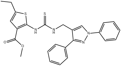 methyl 2-(3-((1,3-diphenyl-1H-pyrazol-4-yl)methyl)thioureido)-5-ethylthiophene-3-carboxylate Struktur