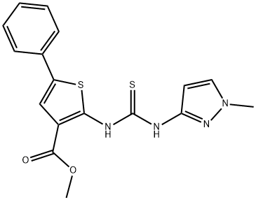 methyl 2-(3-(1-methyl-1H-pyrazol-3(2H)-ylidene)thioureido)-5-phenylthiophene-3-carboxylate Struktur