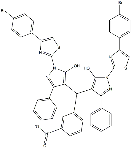 4,4'-[(3-nitrophenyl)methylene]bis{1-[4-(4-bromophenyl)-1,3-thiazol-2-yl]-3-phenyl-1H-pyrazol-5-ol} Struktur