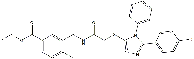 ethyl 3-((2-((5-(4-chlorophenyl)-4-phenyl-4H-1,2,4-triazol-3-yl)thio)acetamido)methyl)-4-methylbenzoate Struktur