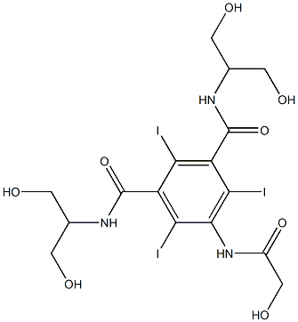 5-[(hydroxyacetyl)amino]-N,N'-bis[2-hydroxy-1-(hydroxymethyl)ethyl]-2,4,6-triiodobenzene-1,3-dicarboxamide Struktur