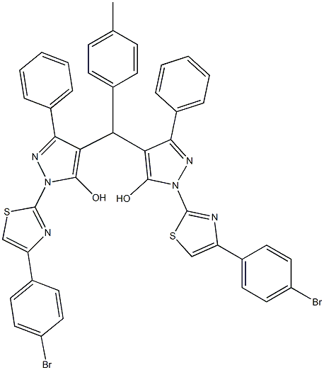 4,4'-[(4-methylphenyl)methylene]bis{1-[4-(4-bromophenyl)-1,3-thiazol-2-yl]-3-phenyl-1H-pyrazol-5-ol} Struktur