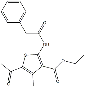 ethyl 5-acetyl-4-methyl-2-(2-phenylacetamido)thiophene-3-carboxylate Struktur