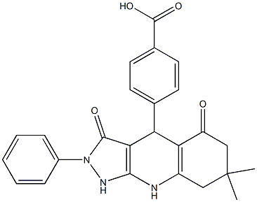 4-(7,7-dimethyl-3,5-dioxo-2-phenyl-2,3,4,5,6,7,8,9-octahydro-1H-pyrazolo[3,4-b]quinolin-4-yl)benzoic acid Struktur