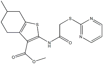 methyl 6-methyl-2-(2-(pyrimidin-2-ylthio)acetamido)-4,5,6,7-tetrahydrobenzo[b]thiophene-3-carboxylate Struktur