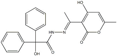 (E)-2-hydroxy-N'-(1-(4-hydroxy-6-methyl-2-oxo-2H-pyran-3-yl)ethylidene)-2,2-diphenylacetohydrazide Struktur