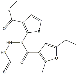 methyl 5-ethyl-2-(2-(2-methylfuran-3-carbonyl)hydrazinecarbothioamido)thiophene-3-carboxylate Struktur