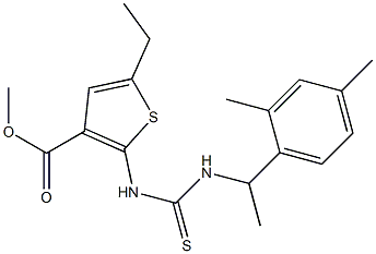 methyl 2-(3-(1-(2,4-dimethylphenyl)ethyl)thioureido)-5-ethylthiophene-3-carboxylate Struktur