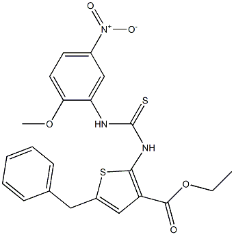 ethyl 5-benzyl-2-(3-(2-methoxy-5-nitrophenyl)thioureido)thiophene-3-carboxylate Struktur