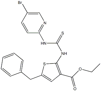 ethyl 5-benzyl-2-(3-(5-bromopyridin-2-yl)thioureido)thiophene-3-carboxylate Struktur