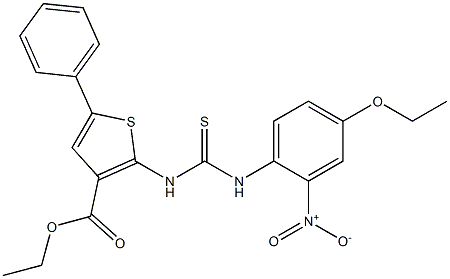 ethyl 2-(3-(4-ethoxy-2-nitrophenyl)thioureido)-5-phenylthiophene-3-carboxylate Struktur