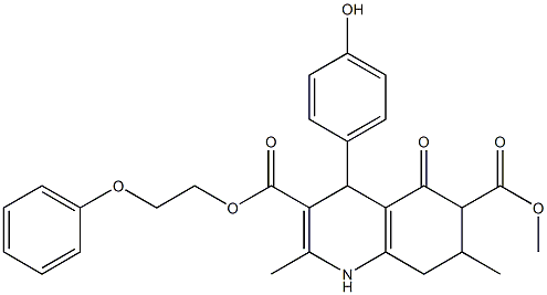 6-methyl 3-(2-phenoxyethyl) 4-(4-hydroxyphenyl)-2,7-dimethyl-5-oxo-1,4,5,6,7,8-hexahydroquinoline-3,6-dicarboxylate Struktur