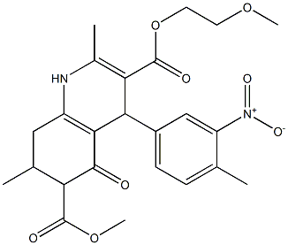 3-(2-methoxyethyl) 6-methyl 2,7-dimethyl-4-(4-methyl-3-nitrophenyl)-5-oxo-1,4,5,6,7,8-hexahydroquinoline-3,6-dicarboxylate Struktur