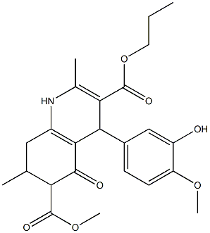 6-methyl 3-propyl 4-(3-hydroxy-4-methoxyphenyl)-2,7-dimethyl-5-oxo-1,4,5,6,7,8-hexahydroquinoline-3,6-dicarboxylate Struktur