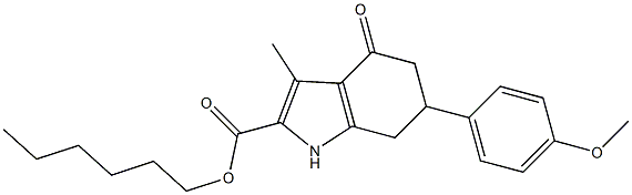 hexyl 6-(4-methoxyphenyl)-3-methyl-4-oxo-4,5,6,7-tetrahydro-1H-indole-2-carboxylate Struktur