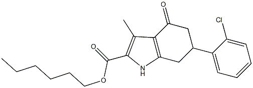 hexyl 6-(2-chlorophenyl)-3-methyl-4-oxo-4,5,6,7-tetrahydro-1H-indole-2-carboxylate Struktur