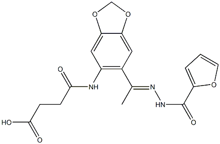 (E)-4-((6-(1-(2-(furan-2-carbonyl)hydrazono)ethyl)benzo[d][1,3]dioxol-5-yl)amino)-4-oxobutanoic acid Struktur