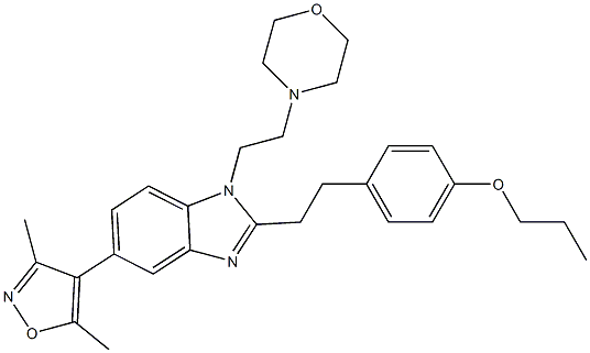 4-(2-(5-(3,5-dimethylisoxazol-4-yl)-2-(4-propoxyphenethyl)-1H-benzo[d]imidazol-1-yl)ethyl)morpholine Struktur