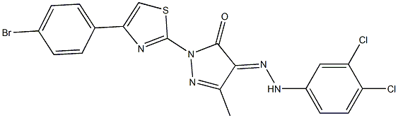 2-[4-(4-bromophenyl)-1,3-thiazol-2-yl]-4-[(3,4-dichlorophenyl)hydrazono]-5-methyl-2,4-dihydro-3H-pyrazol-3-one Struktur