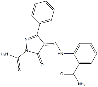 2-{2-[1-(aminocarbonothioyl)-5-oxo-3-phenyl-1,5-dihydro-4H-pyrazol-4-ylidene]hydrazino}benzamide Struktur