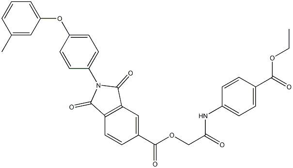 2-((4-(ethoxycarbonyl)phenyl)amino)-2-oxoethyl 1,3-dioxo-2-(4-(m-tolyloxy)phenyl)isoindoline-5-carboxylate Struktur