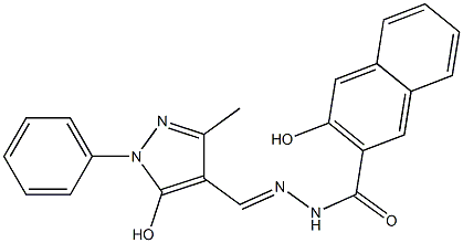 (E)-3-hydroxy-N'-((5-hydroxy-3-methyl-1-phenyl-1H-pyrazol-4-yl)methylene)-2-naphthohydrazide Struktur