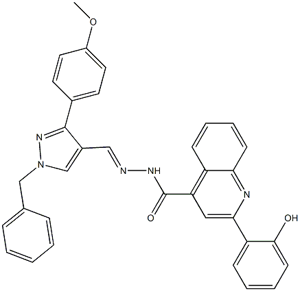 (E)-N'-((1-benzyl-3-(4-methoxyphenyl)-1H-pyrazol-4-yl)methylene)-2-(2-hydroxyphenyl)quinoline-4-carbohydrazide Struktur