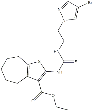 ethyl 2-(3-(2-(4-bromo-1H-pyrazol-1-yl)ethyl)thioureido)-5,6,7,8-tetrahydro-4H-cyclohepta[b]thiophene-3-carboxylate Struktur