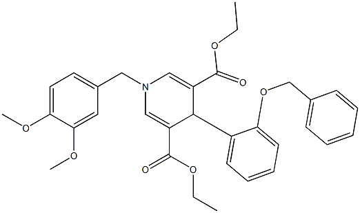 diethyl 4-(2-(benzyloxy)phenyl)-1-(3,4-dimethoxybenzyl)-1,4-dihydropyridine-3,5-dicarboxylate Struktur