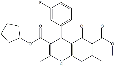 3-cyclopentyl 6-methyl 4-(3-fluorophenyl)-2,7-dimethyl-5-oxo-1,4,5,6,7,8-hexahydroquinoline-3,6-dicarboxylate Struktur