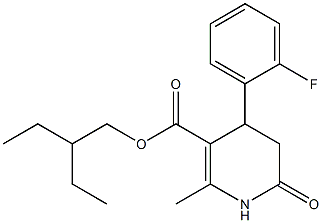 2-ethylbutyl 4-(2-fluorophenyl)-2-methyl-6-oxo-1,4,5,6-tetrahydropyridine-3-carboxylate Struktur