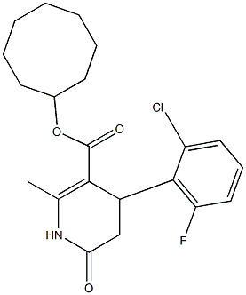 cyclooctyl 4-(2-chloro-6-fluorophenyl)-2-methyl-6-oxo-1,4,5,6-tetrahydropyridine-3-carboxylate Struktur