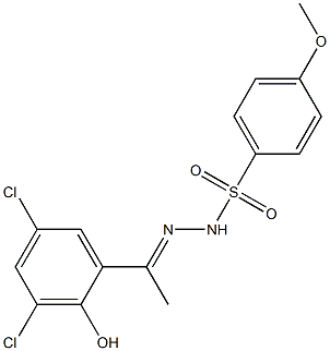 (E)-N'-(1-(3,5-dichloro-2-hydroxyphenyl)ethylidene)-4-methoxybenzenesulfonohydrazide Struktur