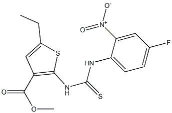 methyl 5-ethyl-2-(3-(4-fluoro-2-nitrophenyl)thioureido)thiophene-3-carboxylate Struktur