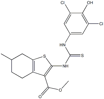 methyl 2-(3-(3,5-dichloro-4-hydroxyphenyl)thioureido)-6-methyl-4,5,6,7-tetrahydrobenzo[b]thiophene-3-carboxylate Struktur