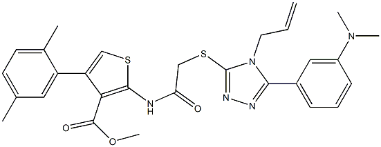 methyl 2-(2-((4-allyl-5-(3-(dimethylamino)phenyl)-4H-1,2,4-triazol-3-yl)thio)acetamido)-4-(2,5-dimethylphenyl)thiophene-3-carboxylate Struktur