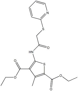 diethyl 3-methyl-5-(2-(pyridin-2-ylthio)acetamido)thiophene-2,4-dicarboxylate Struktur